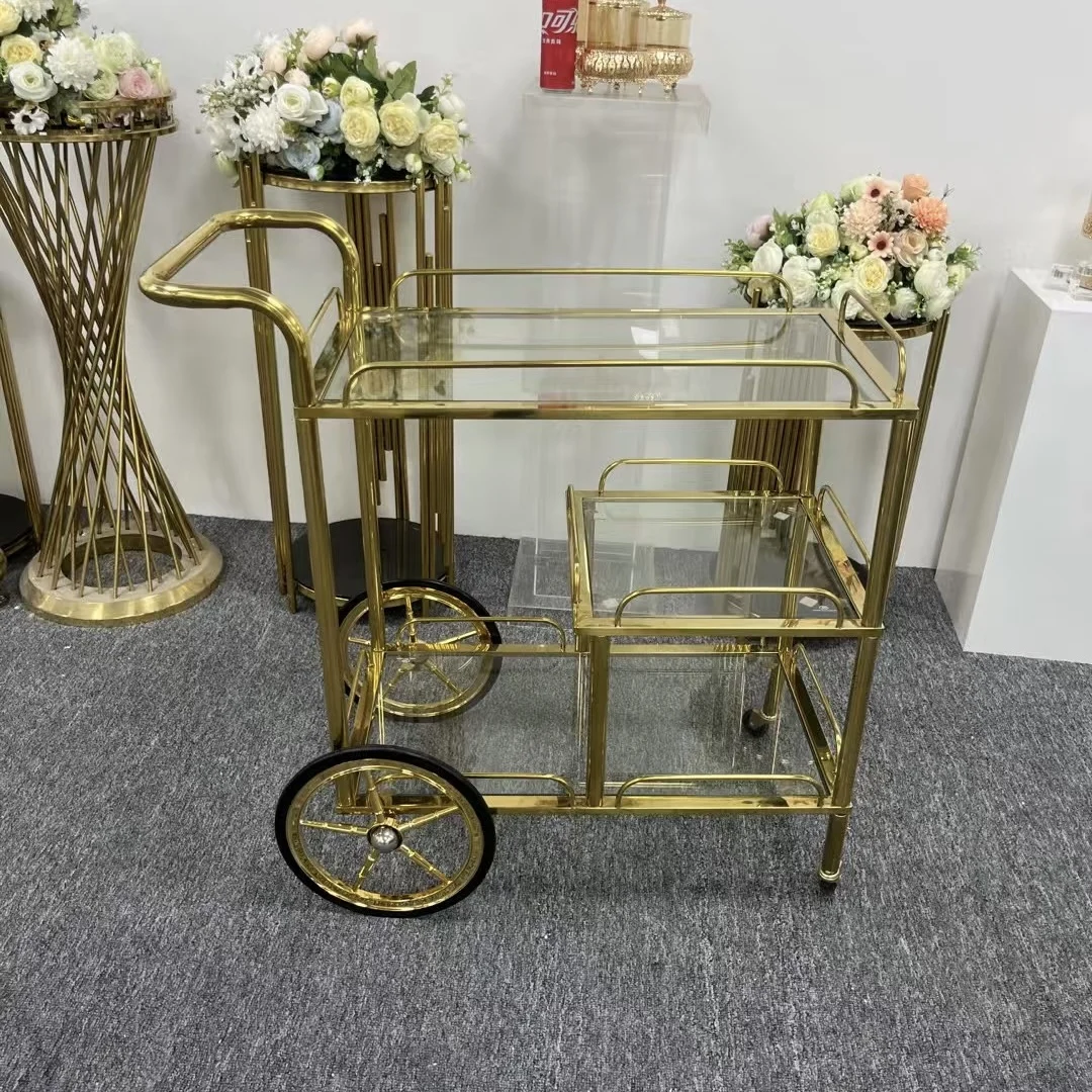KTV Clubs Stainless Steel Bar Cart Hotel Mobile Serving Trolley with Storage Rack 3-Tier Food Beverage Serving Cart with Wheels
