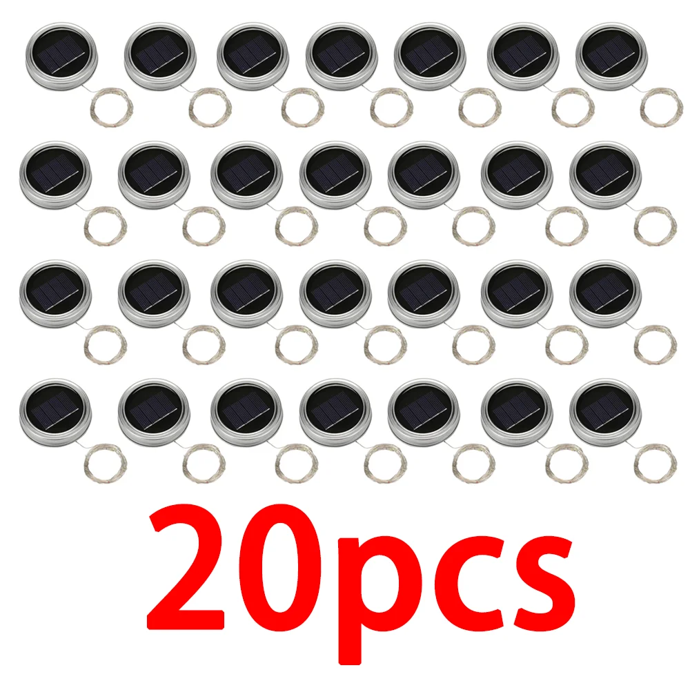 

20 шт. светодиодные фонари с крышкой для банок на солнечной энергии, водонепроницаемые сказочные гирлянды, уличные гирлянды, барные свадебные рождественские украшения