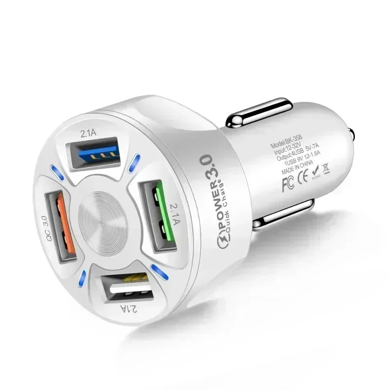 1pcs 4USB QC3.0 Fast Charging Car Charger Mobile Phone Charger Wired Charging Pc Flame Resistant Material Car Charge
