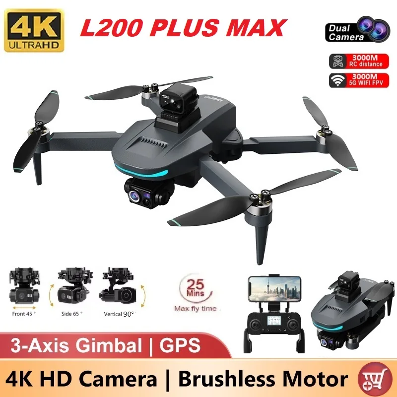 

Профессиональный GPS-дрон L200 PLUS MAX с камерой 4K HD, 3-осевым стабилизатором, 5G Wi-Fi FPV, квадрокоптер для аэрофотосъемки, радиоуправляемая игрушка-дрон