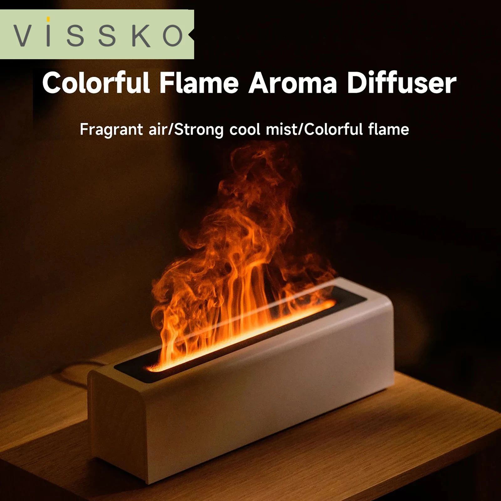 Vissko 7-Colorful Flame Diffuser USB Air Humidifier Aromatherapy Essential for Bedroom Yoga Home Oil Diffuser Fragrance Diffuser