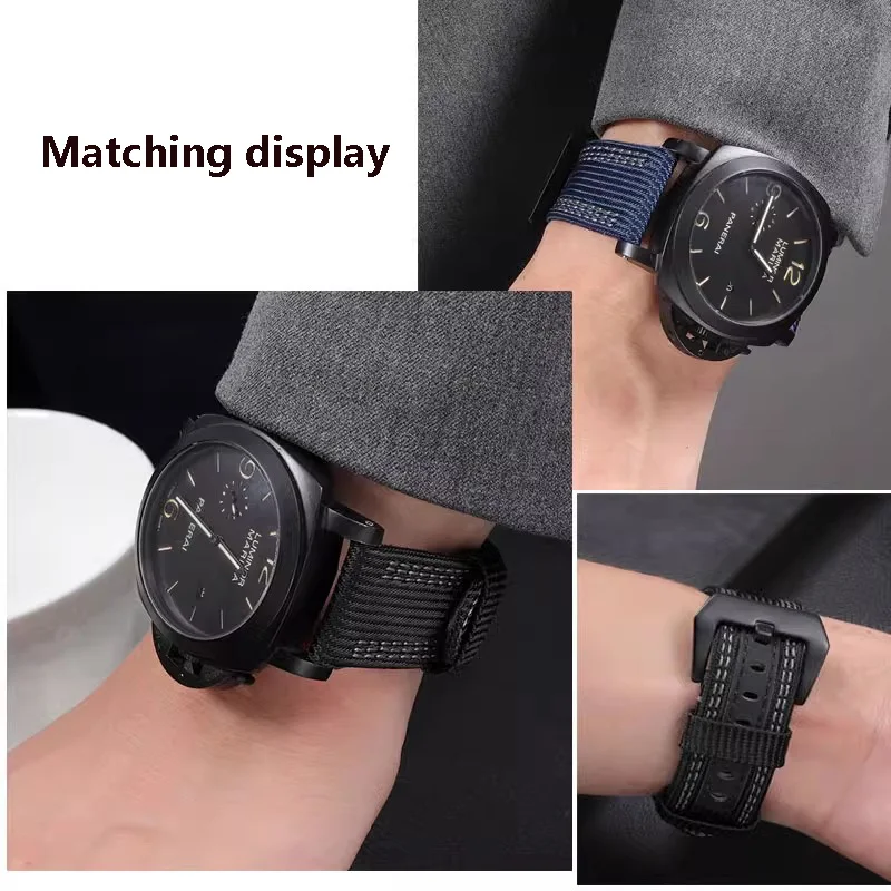 22mm 24mm 26mm Nylon Watch Strap Leather Bottom Watchband For Panerai PAM441 PAM111 PAM0098 Watches Band Thick Canvas Bracelet