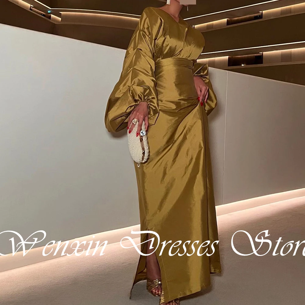 CustomizedSweep Train Straight Side Slit   Floor Length V-Neck Butterfly sleeves Luxury Evening Dresses Satin Custom Size Long S image 3