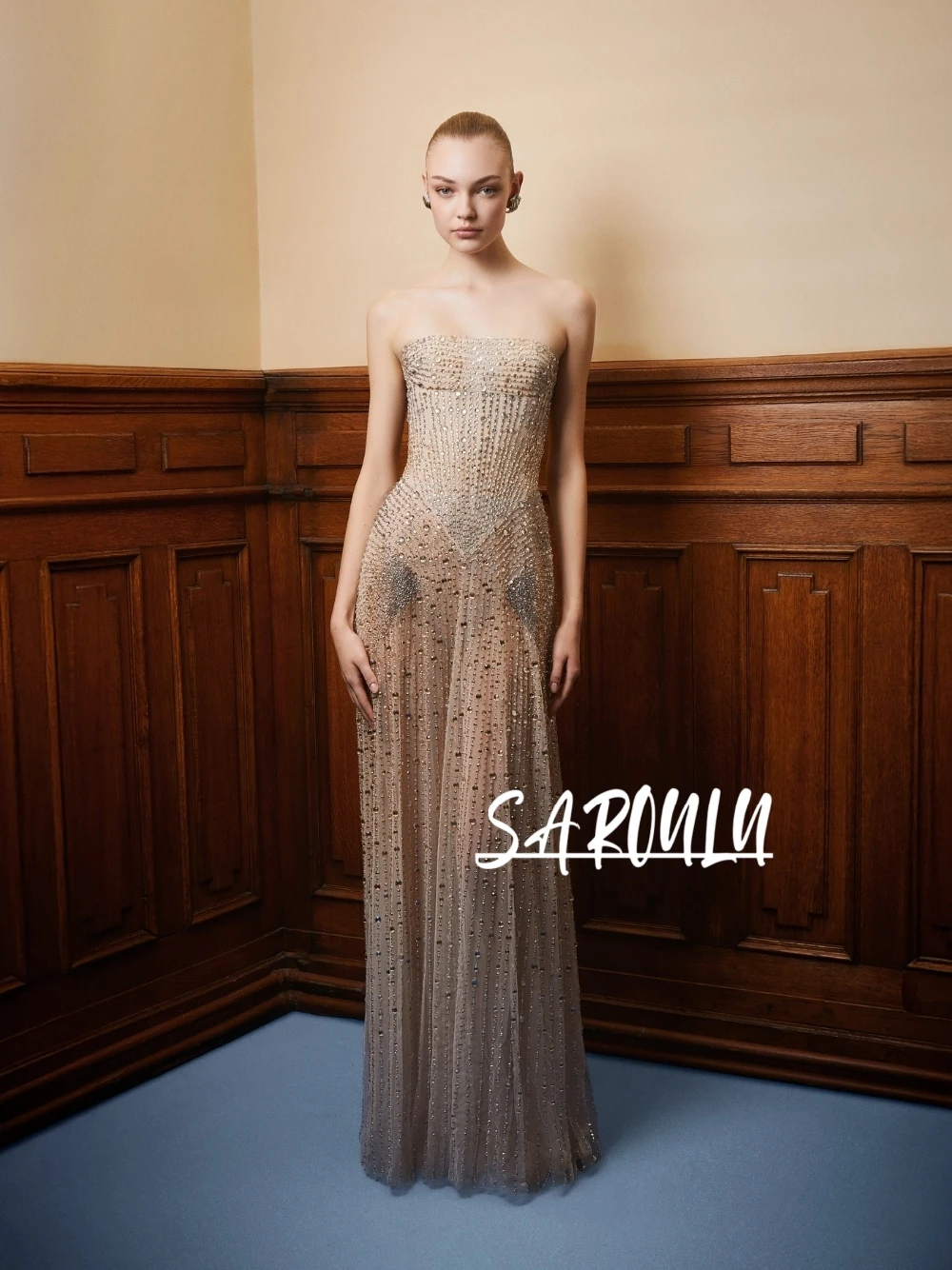 

Exquisite Beaded Crystals Sequins Evening Dress Statement Fashion Sparkle Strapless A Line Customized Prom Cocktail Party Gown