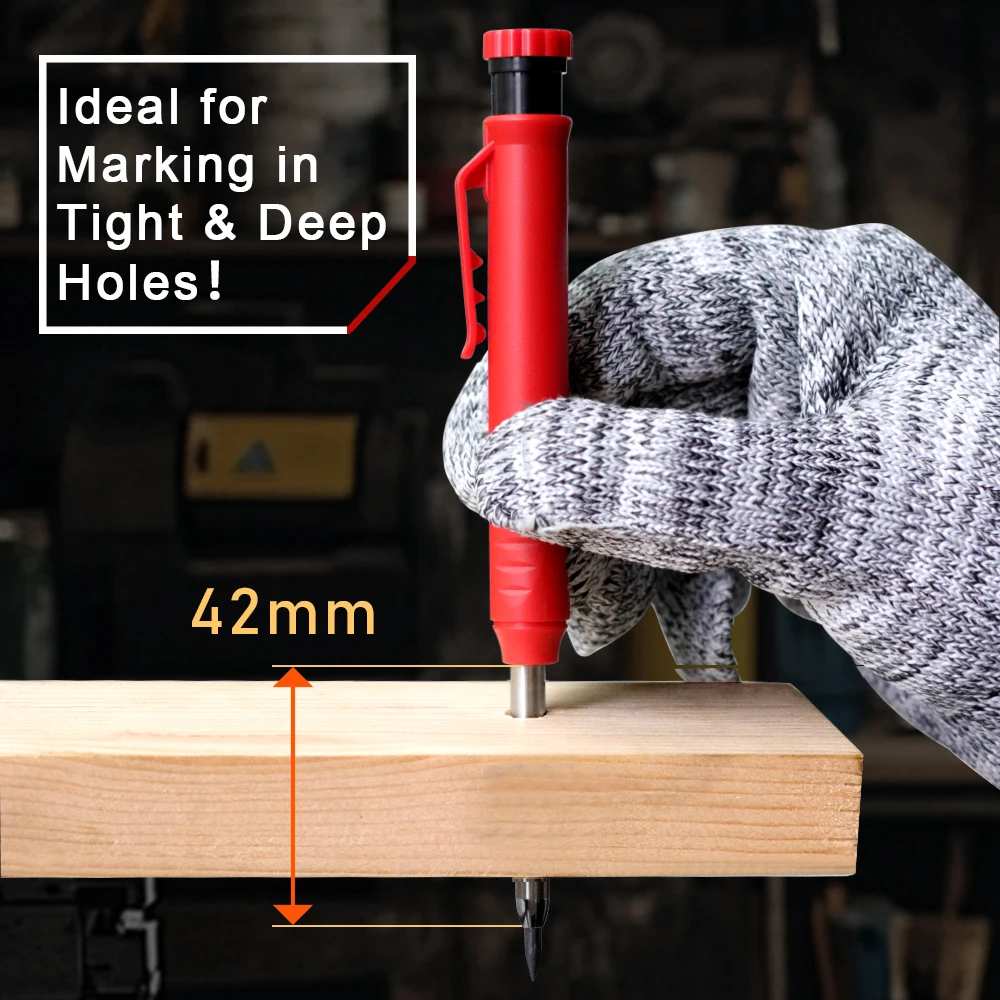 Deep Hole Solid Carpenter Mechanical Pencil Set, Plastic Pencil Cap, Woodworking Pencil Marker for Woodworking Architect Drawing