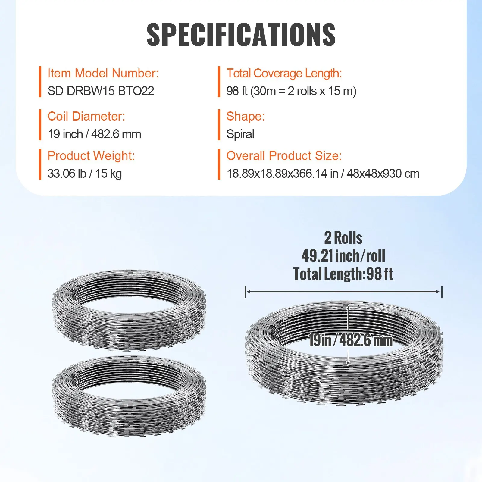 Razor Wires, 98 Ft Razor Barbed Wire, 2 Rolls Razor Wire Fencing Razor Fence, Double Spiral Razor Ribbon Barbed Wire Galvanized