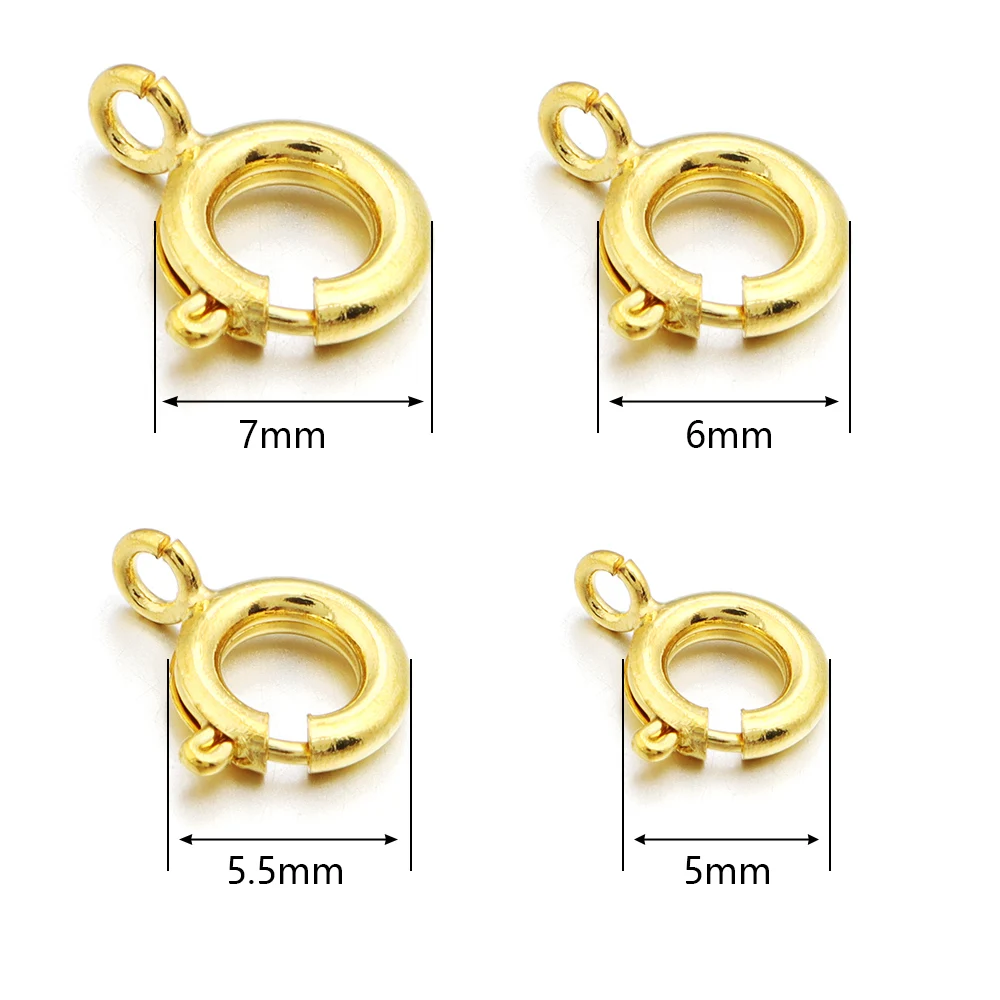 10Pcs Circle Spring Buttonr Copper Clasps Hooks End Connectors With Jump Ring for DIY Necklace Clasps Jewelry Making Accessories