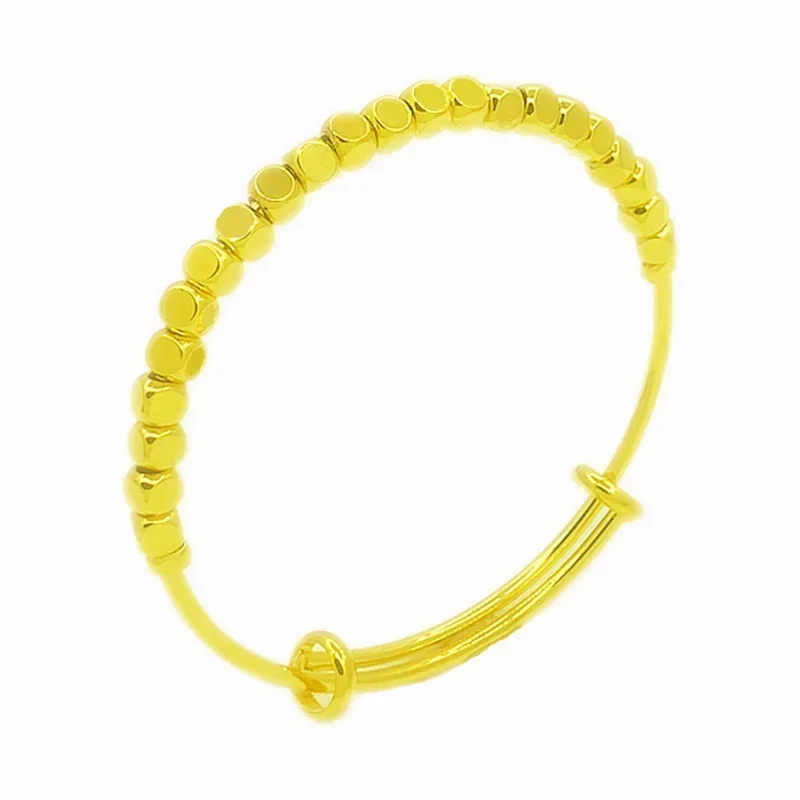 Bracelete estilo coreano banhado a ouro para mulheres, push-pull, miçangas sorte simples, 18k puro, ouro real 100% 24k, proibição feminina