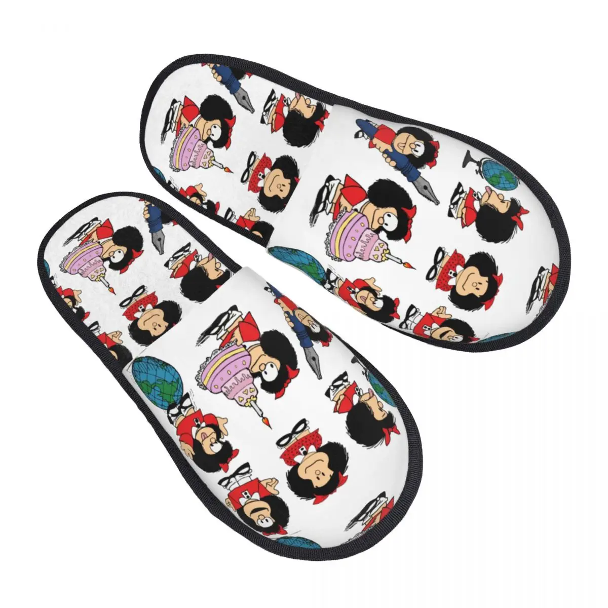 Custom Women Mafaldas Quino Comics Argentina Cartoon House Slippers Cozy Warm Memory Foam Fluffy Slipper Indoor Outdoor Shoes