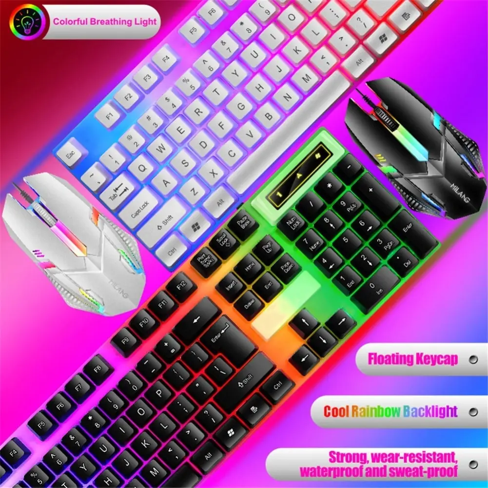 Wired Keyboard and Mouse Set RGB Backlit 104 Keys Floating Keycap Comfortable Feel Keyboard for Business Office Notebook