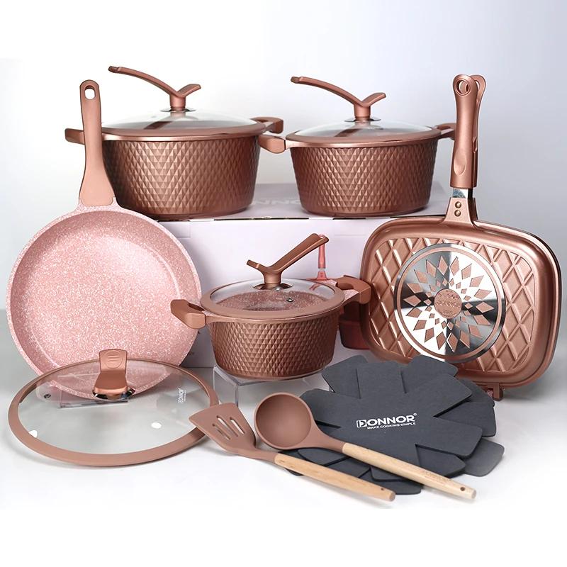 15 Piece Kitchen Cookware Set Die Casting Aluminium Ceramic Non-Stick Cookware Sets for Cooking