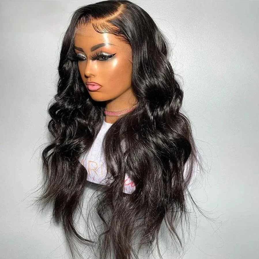 26inch 180Density Natural Black Body Wave Soft Glueless 5x5 Silk Base Jewish Human With BabyHair HDLace European Hair Preplucked