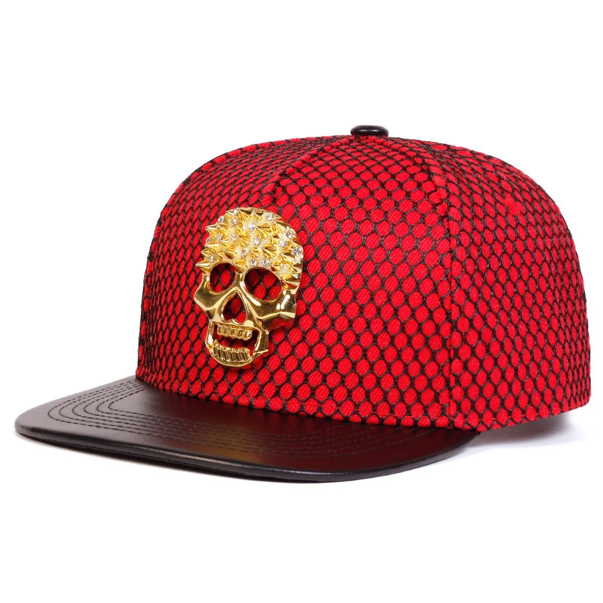 Cappello Hip Hop in rete con etichetta teschio in metallo Unisex cappellini da Baseball Casual regolabili all'aperto cappello con protezione solare