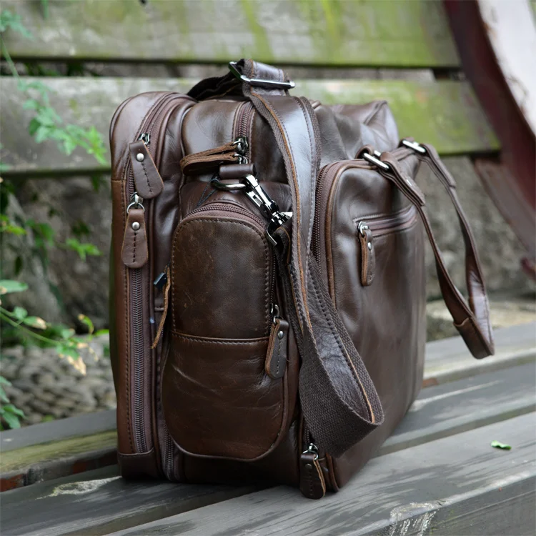 Maleta de couro genuíno para homens, encerada a óleo, bolsa de negócios, bolsa para laptop, ombro grande, moda