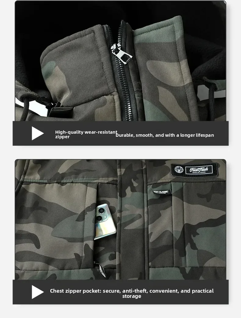 Wasserdichtes Herren-Arbeitskleidungsset mit warmem Faltenfutter für Herbst- und Winter-Outdoor-Radfahren, langlebiges Set für Herren-Winterset – Detail 15