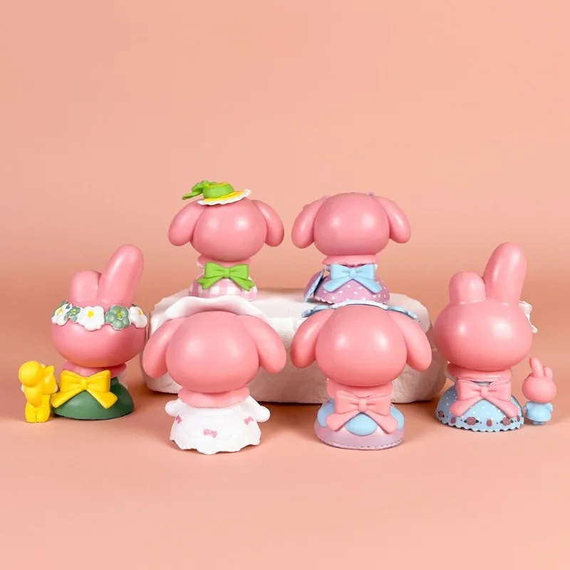 산리오 마이멜로디 티파티 시리즈 블라인드 박스 트렌디 장난감 멜로디 타이 액션 피규어 데스크탑 피규어 장식품 컬렉션 오너먼트