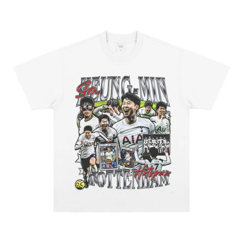 Camiseta de manga corta con estampado de figura de Son Heung-Min, Camiseta holgada americana Vintage de algodón, camiseta de alta calidad para hombre