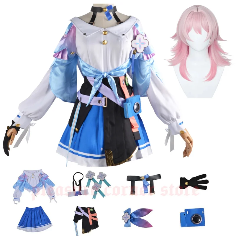 Game Honkai: Star Rail 7th March Cosplay Costumes Uniform Outfit Halloween Party Women Pink Wig March 7th Cosplay Costume Wigs