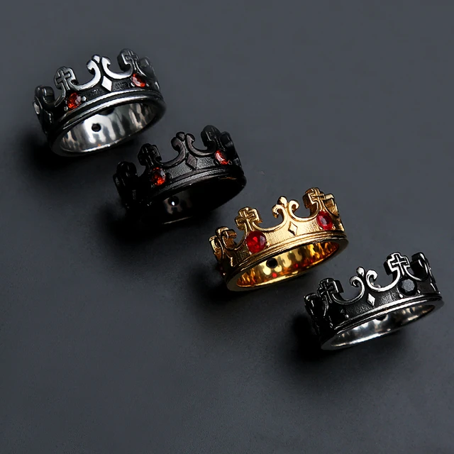 Anillo De Acero Inoxidable Con Forma De Corona De Piedras Preciosas Para Hombre Y Mujer Sortija De Acero Inoxidable Color Dorado Y Negro Venta Al
