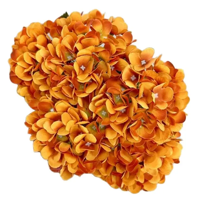 One Silk Autumn Hydrangea Bunch Flower 5 Heads Faux Round Hydrangeas with Green Leaf for Wedding Centerpieces Floral Decoration