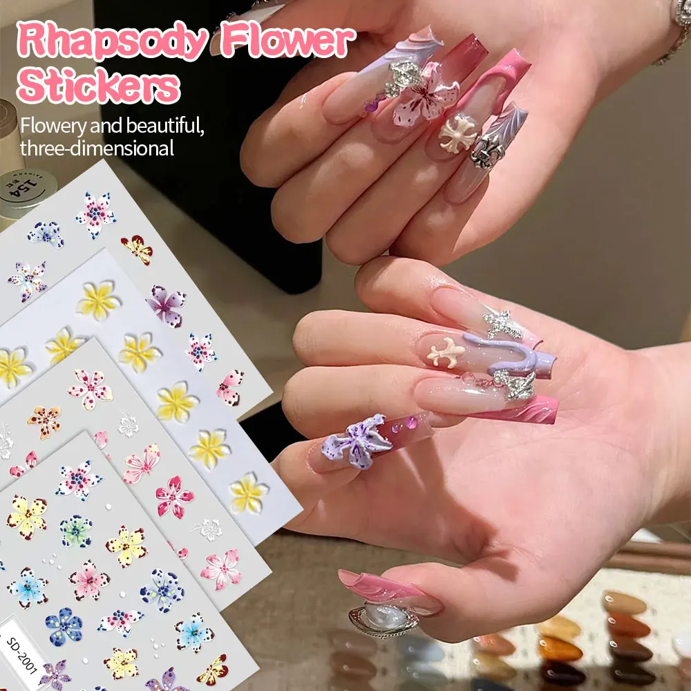 5D Orchidee Blüte Nagelaufkleber Blatt Rosa Farbverlauf Blumenaufkleber Blütenblätter Nagel Charms Kunst Dekoration Selbstklebender Aufkleber