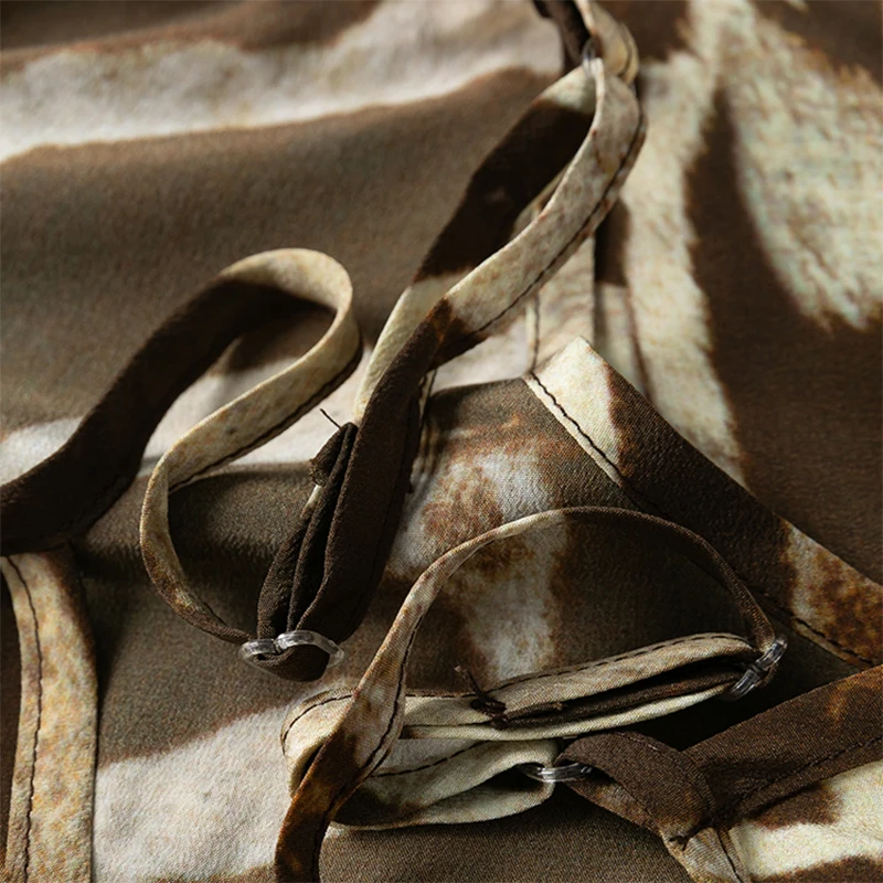 المرأة بروتيل 100% التوت الحرير كريب دي تشاين الحرير القهوة زيبرا مطبوعة قمة الموضة قميص سترة الصيف الشاطئ M1244