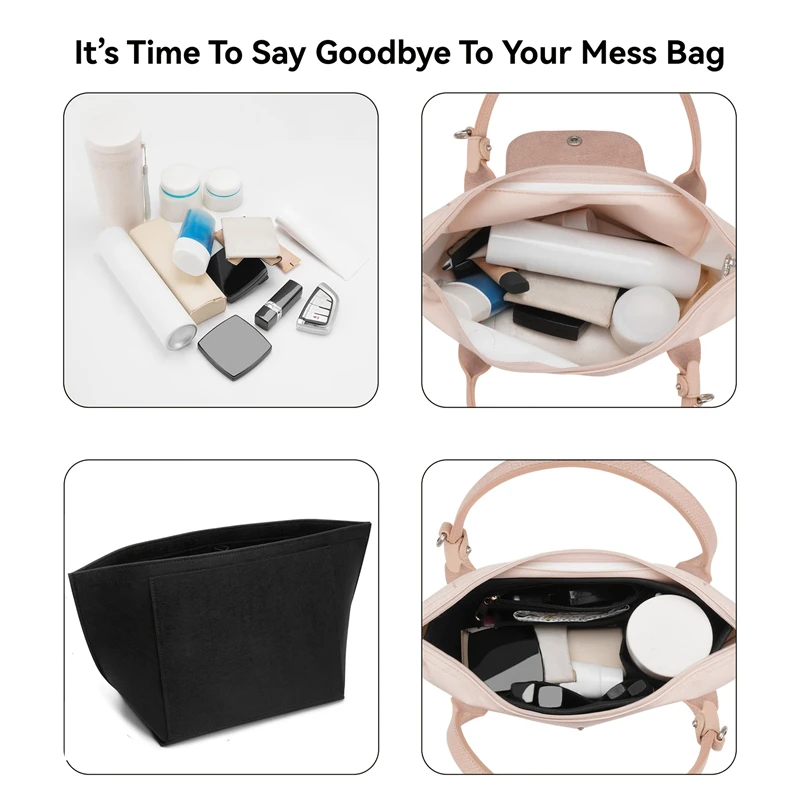 Grand organisateur de sac fourre-tout, doublure en feutre multi-compartiments pour le maquillage et l'organisation des essentiels de voyage