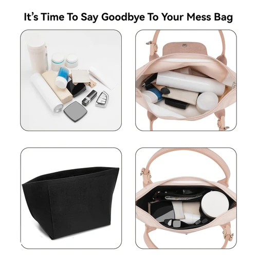 Imagen 2 del producto Inserto organizador de bolso de fieltro grande: forro de bolso de mano con múltiples bolsillos para almacenamiento de artículos esenciales de maquillaje y viajes