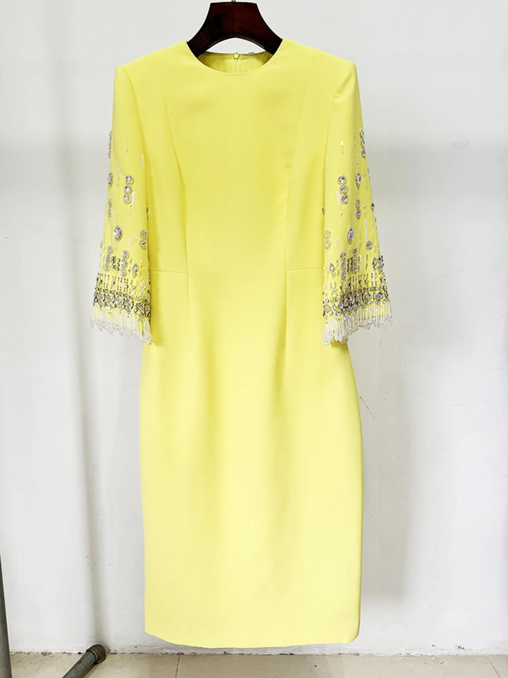 Modphy 2026 New arrivals Spring Fashion Heavy Industry Beaded Diamond Slim Midi Dress Women\'s Half Sleeve Female Vestidos