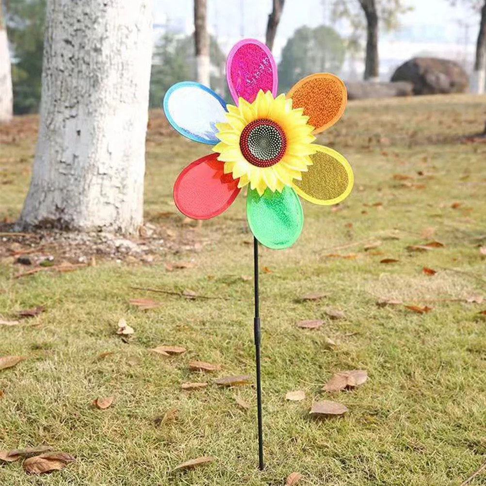 

4 Pcs Windmill Outdoor Decoration Colorful Sunflower Garden Pinwheels Metal Plastic Lawn Decor Yard Rotating Seven