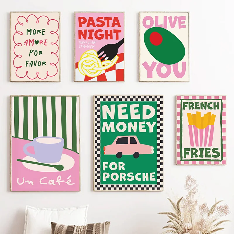 Pósteres artísticos de pared de comida de Color, pintura en lienzo Pastel, impresiones de patatas fritas, imágenes de cocina para decoración del hogar y sala de estar