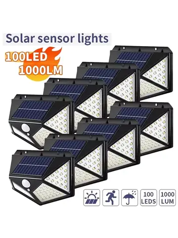 Lámpara Solar de Pared con 100 LED, Lámpara de Exterior con Sensor de Movimiento, Lámpara Solar para Calle, Lámpara Decorativa para Barandilla de Jardín
