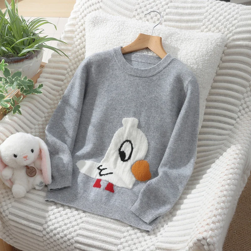 

Elastic Unisex Style 100% Merino Wool Sweater Autumn And Winter Pullover Long Sleeve O-Neck Basic Children's Clothing Tops