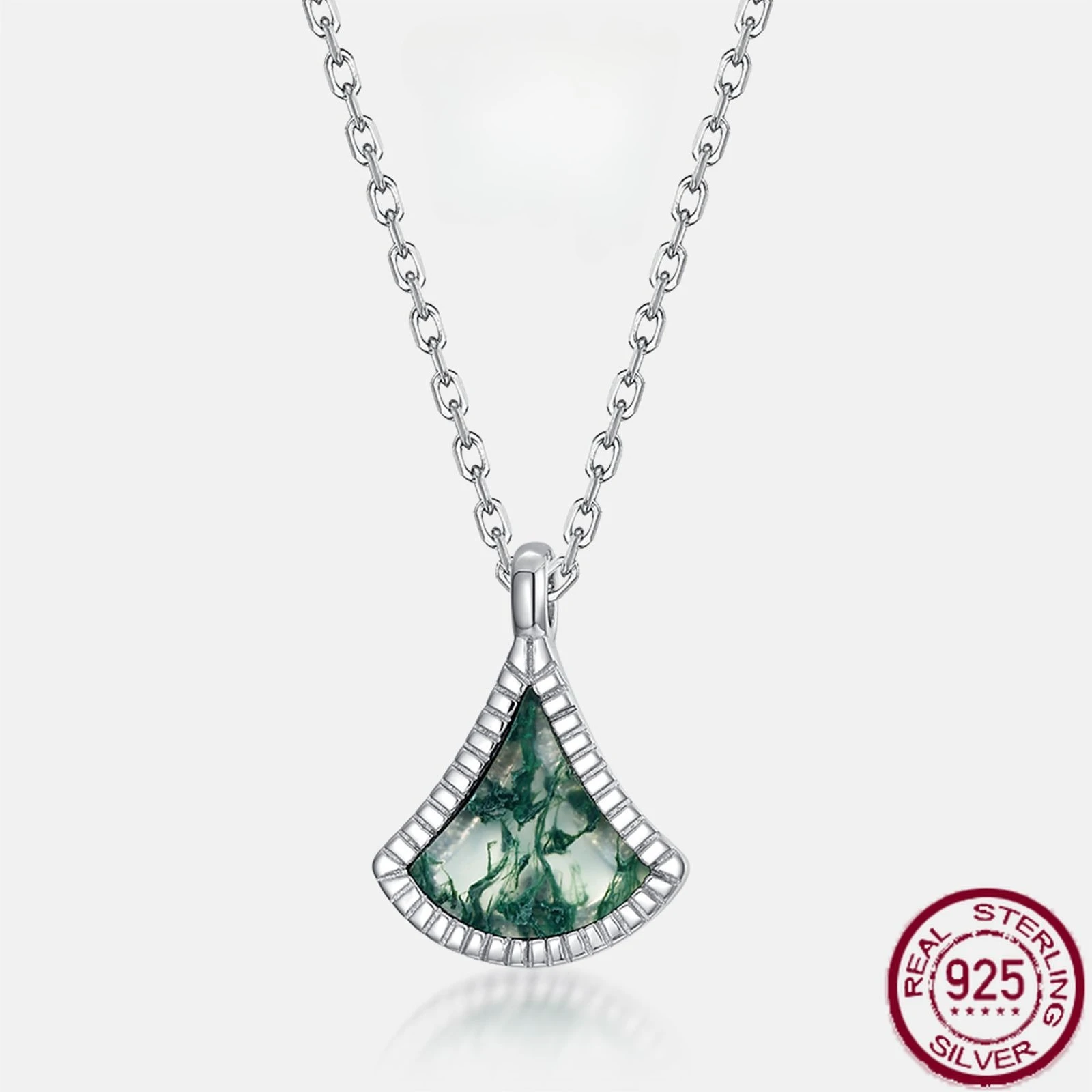 

New S925 pure silver dress, natural water grass agate green moss necklace, simple and fashionable, personalized wedding jewelry