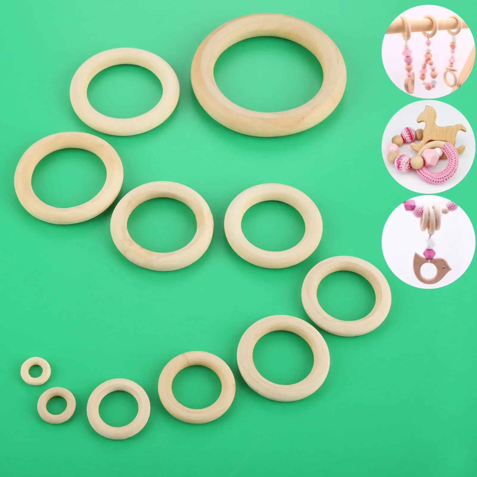 1-100Pcs 11-Size Natural Wood Teething Rings Wooden Round Pendant Necklace Bracelet DIY Craft Jewelry Unifinished Hoops 15-100mm