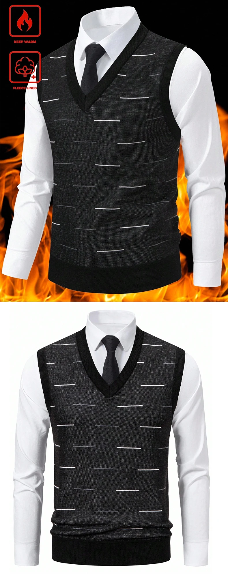 US Size Men's Sleeveless Vests V-Neck Pullover Stretch Knit Suit Vest Casual Business Pullover Vests