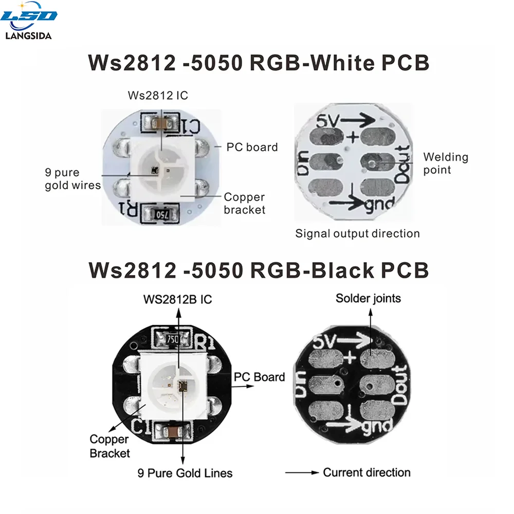 شريط LED لوحدة WS2812B، مع كابل 10 سنتيمتر، ومصدر طاقة 5 فولت، ومصابيح RGB مستقلة SMD5050 مدمجة