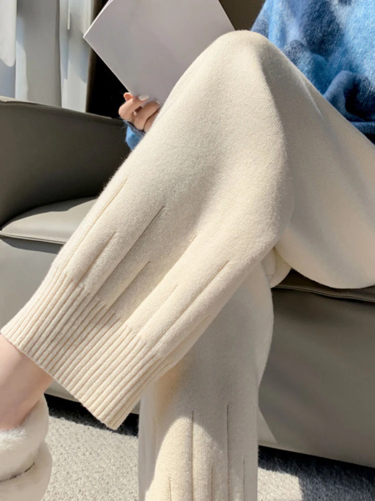 

Women Casual Harem Pants Loose Trousers For Women Knitted Pants Autumn Winter Solid Color Sweater Trousers With Pockets