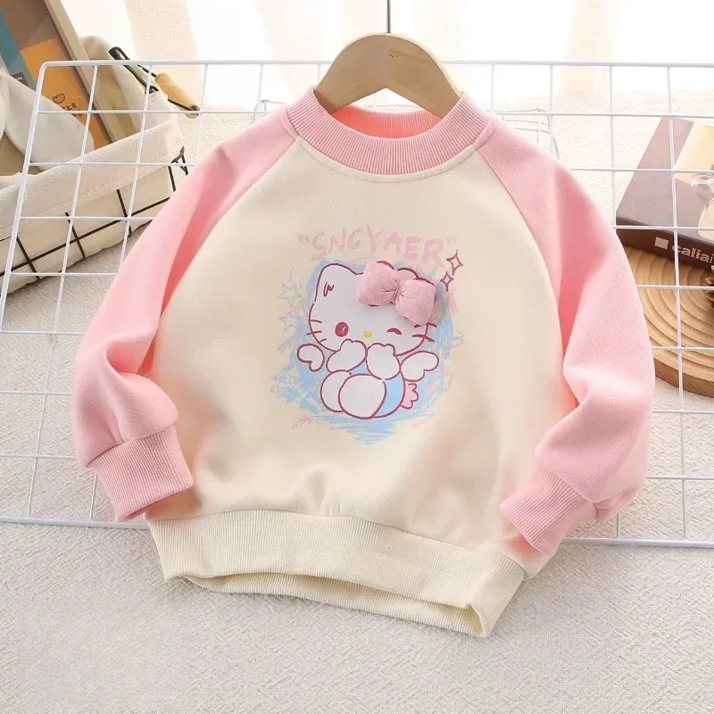 Olá kitty anime miniso meninas mais cashmere hoodie inverno bonito longo kawaii ins manga camisa roupas adoráveis presentes para crianças