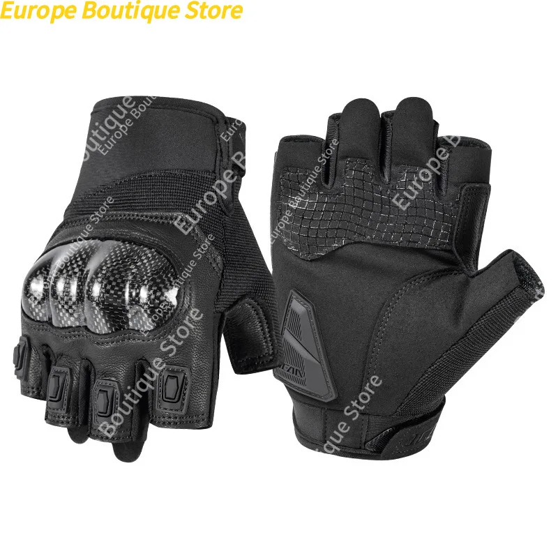Half Finger Motorcycle Gloves Genuine Leather Carbon Fiber Shell Summer Breathable Anti Fall Riding Gear For Men view 6