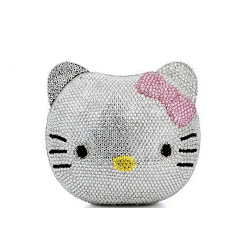 Katie Rhinestone Bag Cartoon Kitty Cat Full Diamond Dinner Bag Handmade Diamond Ladies Clutch