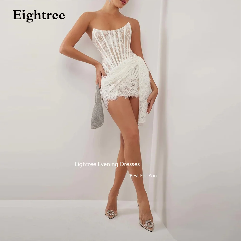 

Eightree Sexy Mini Lace Prom Dress Strapless Appliques Lace Up Pleat Short Birthday Dress For Women Luxury 2024 Party Dresses