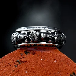 BEIER 2024 New Fashion 316L Stainless Steel Punk Spinning Skull Ring Unique Men's Ring Biker Gothic Jewelry