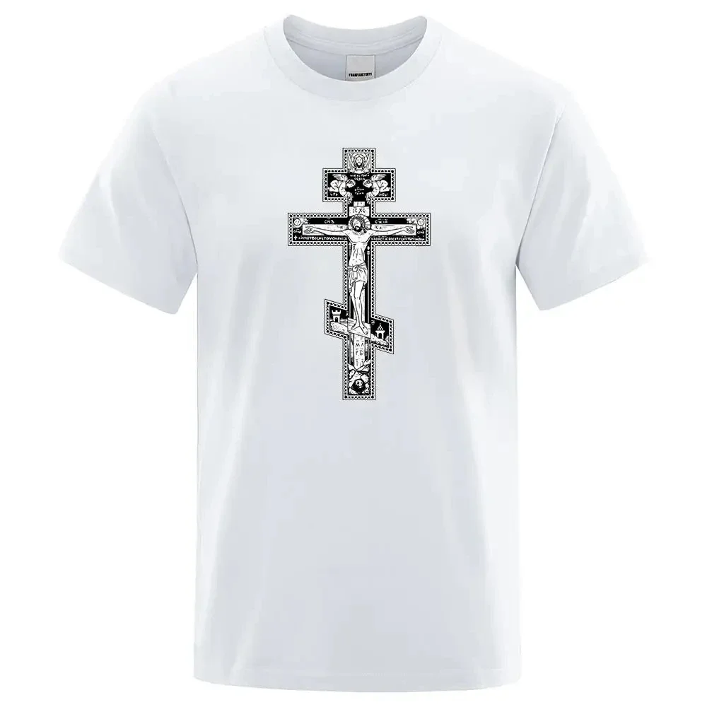 Orthodox Cross Jesus Little Angel Male Clothing Fashion Cotton Loose Tshirt Pattern Summer Men Cotton 3D T-Shirts