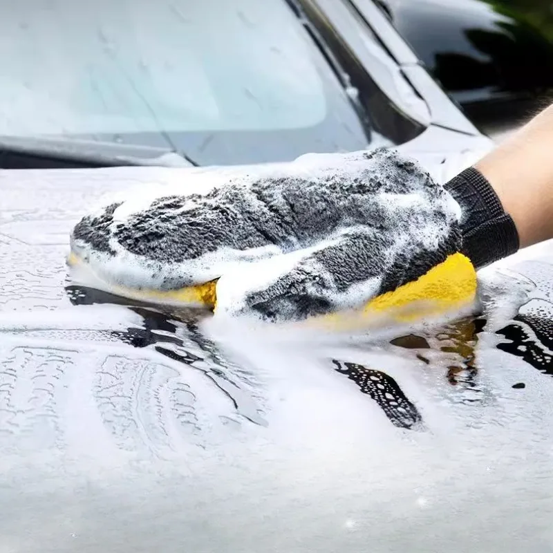

Мягкие утолщенные перчатки для мытья автомобиля, двусторонняя флисовая ткань из микрофибры и синели для сушки, кузов Машины окно перчатки для чистки шин