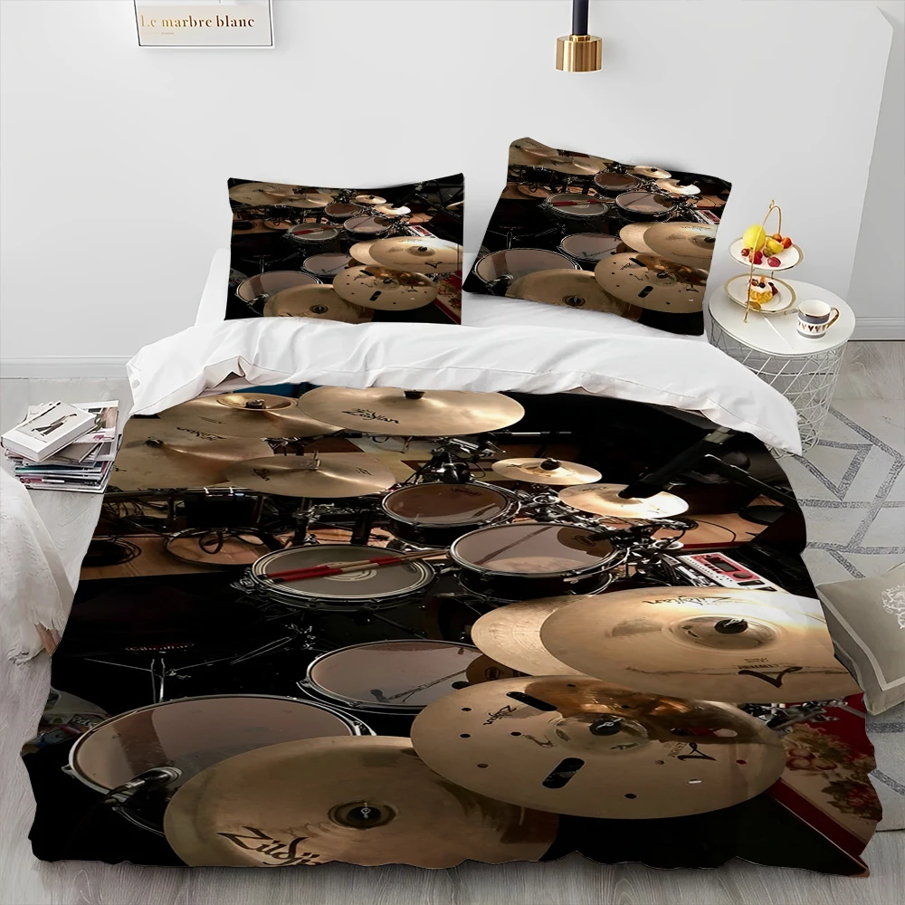 

3D Drum Kit Music Instruments Comforter Bedding Set,Duvet Cover Bed Set Quilt Cover Pillowcase,King Queen Size Bedding Set Gift