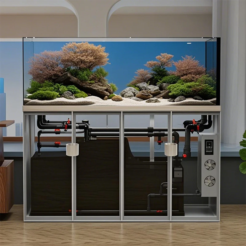 Customizable ultra-transparent glass aquarium with built-in filter pump system Peceras molded design