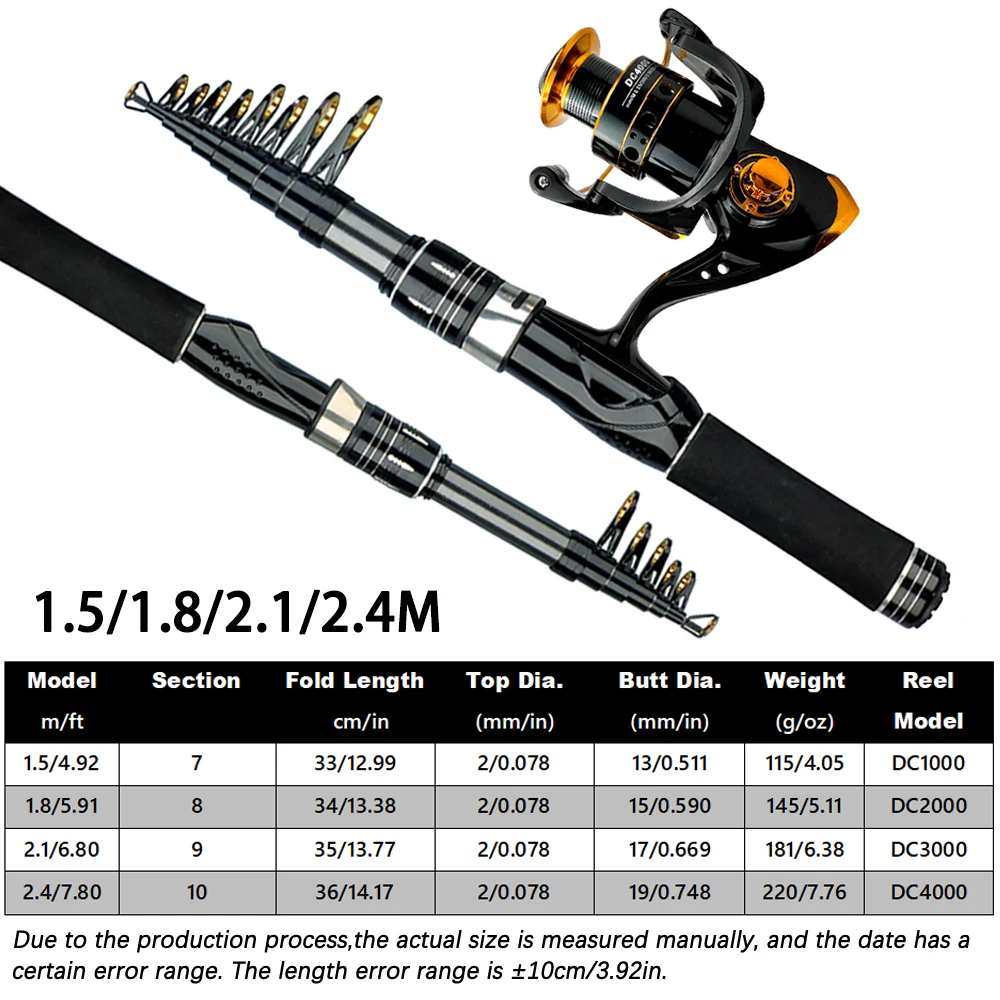 1,5/1,8/2,1/2,4 M Angelrute Reel Set Ultra Licht Carbon Faser Angelrute und 5,2:1 übersetzungsverhältnis Reel Reise Meer Süßwasser Angeln Set – Detail 1