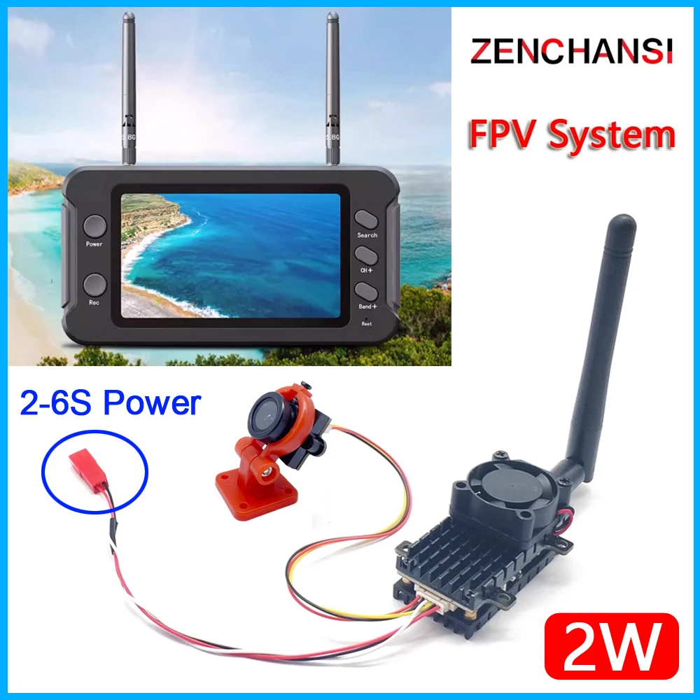 5.8G FPV Monitor 800*480 with DVR 40CH and Long Range 5.8G 2W FPV Wireless VTX Transmitter + 1.4mm CMOS 700TVL Camera for RC