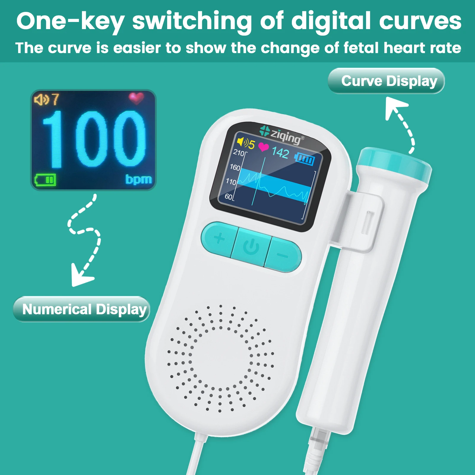 Ziqing Doppler Fetal Heart Rate Monitor 2.5MHz LCD Display No Radiation Maternity Home  Pregnancy Baby Sound Detector